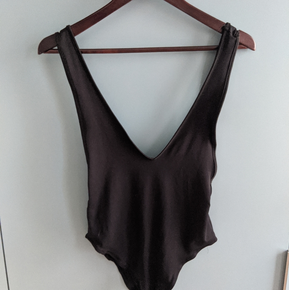 Deep V one piece bathing suit